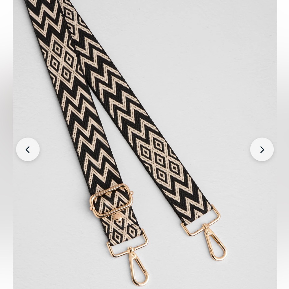 Pom Pom London Black & Stone Zig Zag Bag Strap, Gold Hardware